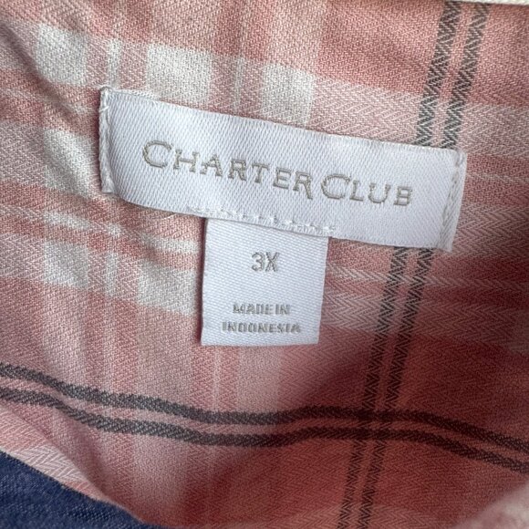 Charter Club Long Sleeve Button Up Collared Plaid Shirt Women's Size 3X - Picture 3 of 8